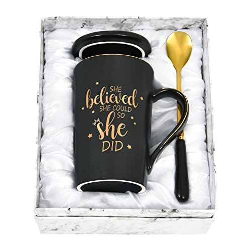 Maustic She Believed She Could So She Did Mug, Graduation Gifts for Her, Coffee Mugs for Women, Congratulations Inspirational Motivational Gifts for Women, Congrats Gifts, 14 Oz Black with Gift Box