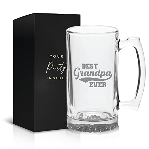 Best Grandpa Ever Beer Glass Dad Mug - 16oz Beer Mug, Grandpa Birthday Gifts, Funny Grandpa Gifts, Papa Beer Mug, Beer Mugs for Grand Father, Papa Beer Glass - Father's Day Gift for Grandpa