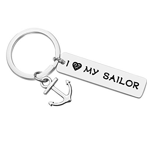 Gift for Military Mom Wife Keychain Gift for Sailor Keychain I Love My Sailor Keychain Military Deployment Jewelry Gift for Navy Girlfriend Wife Mom