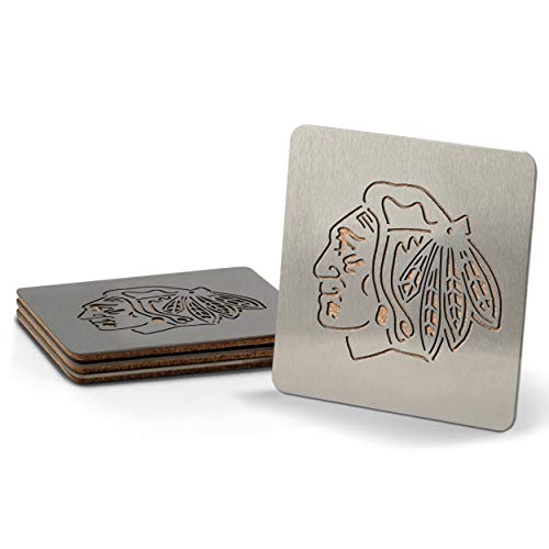 YouTheFan NHL Chicago Blackhawks Boasters, 4-Piece Coaster Set Stainless Steel, 4' x 4'