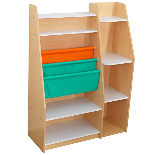 KidKraft Pocket Storage Wood Bookshelf with Slings and Shelves, Children's Furniture, Natural