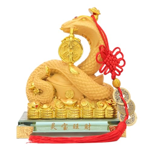 Bwinka 2025 Feng Shui Chinese Snake Zodiac Year Golden Resin Collectible Figurines Decoration for Luck & Wealth Perfect for Your Home or Office