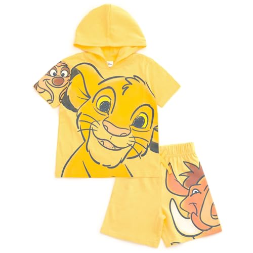 Disney Lion King Simba Timon Pumbaa Toddler Boys Hooded T-Shirt and French Terry Shorts Outfit Set Simba Timon Pumbaa 3T