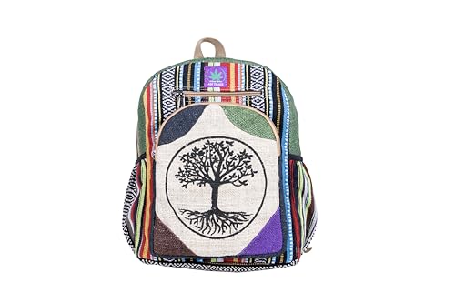 RARA Natural Handmade-Unique design and eco friendly Hemp Hippie backpack, very popular in FAIR TRADE. (Peace Tree), Medium