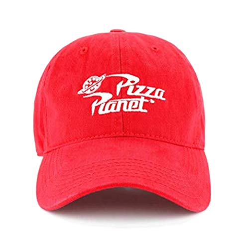 Concept One Mens Disney Pixar Toy Story Dad Hat, Pizza Planet Delivery Cotton Adjustable With Curved Brim Baseball Cap, Red