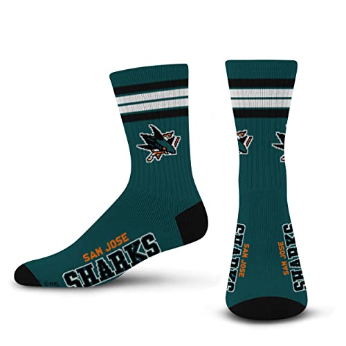 For Bare Feet NHL San Jose Sharks 4 Stripe Deuce Crew Sock Team Color LARGE