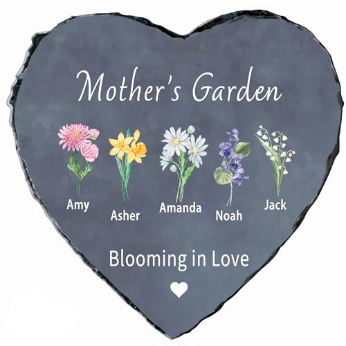 Personalized Mothers Day Gifts for Mom Garden, Birth Flower Garden Stone, Christmas Birthday Gift for Mother From Daughter Unique Gifts (S-204)