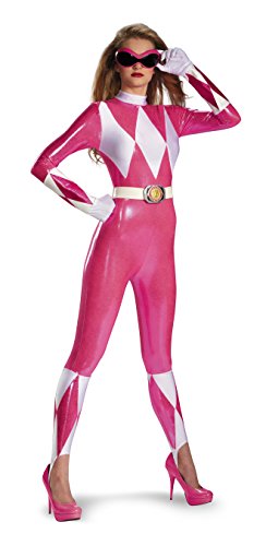 Disguise Sabans Mighty Morphin Power Rangers Pink Ranger Sassy Womens Adult Bodysuit Costume, Pink/White, Small/4-6