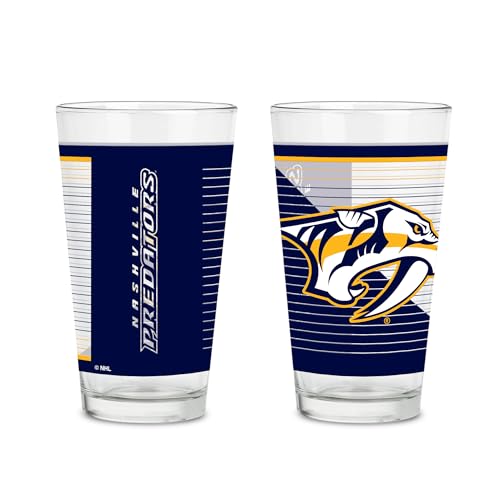 Rico Industries NHL Hockey Nashville Predators 16 oz Pint Glasses with Digitally Printed Logo, Set of 2 Classic Drinking Glasses, for Fans, Dishwasher Safe