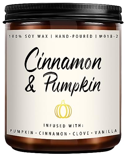 Fall Candle | Cinnamon & Pumpkin Scented Candle, Fall Scented Candles for Home - 7 oz Aromatherapy Jar Candles, Candle Gift for Men and Women