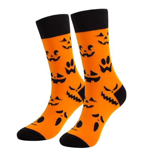 Bibalabili Halloween Gifts for Women Men, Spooky Fuzzy Long Socks, Horror Pumpkin Skeleton Socks (US, Alpha, One Size, Regular, Regular, Grimace pumpkin)