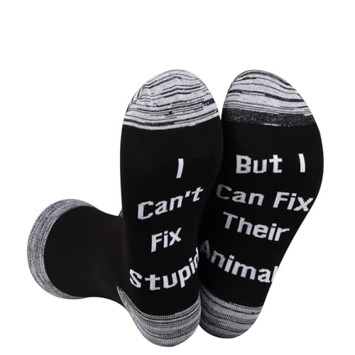 LEVLO 2 Pairs Veterinarian Gifts I Can't Fix Stupid But I Can Fix Their Animals Socks Medical Veterinary Practitioner Vet Gift (Fix Their Animals)