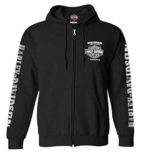 Harley-Davidson Men's Lightning Crest Full-Zippered Sweatshirt, Black (L)