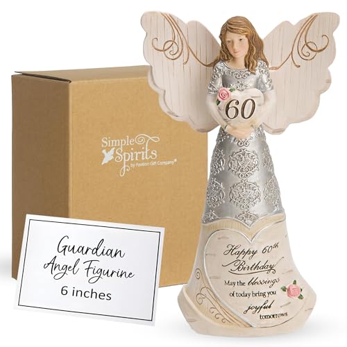 Pavilion Elements Angels Figurine - Guardian Angel Figure Display - 'Happy 60th Birthday May The Blessings of Today Bring You Joyful Tomorrows' Printed Text, Collectibles Angel Figurines, 6'