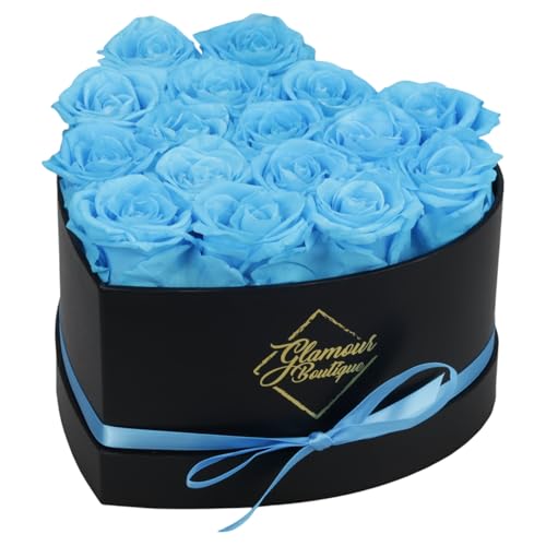 GLAMOUR BOUTIQUE 16-Piece Forever Flowers Heart Shape Box - Preserved Roses, Immortal Roses That Last A Year - Eternal Rose Preserved Flowers for Delivery Prime Mothers Day & Valentines Day - Tiffany