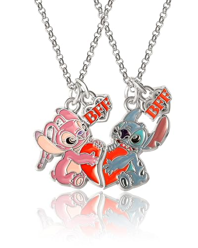 Disney Lilo & Stitch BFF Necklace Set of 2 16'+3' Official License, Best Friends Necklaces with Angel & Stitch Pendant