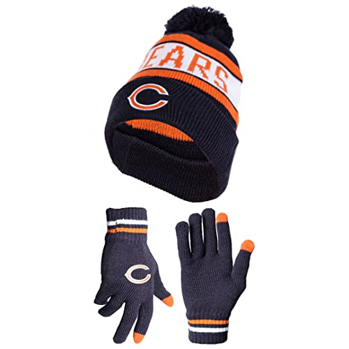 Ultra Game NFL Official Adults Unisex Super Soft Winter Beanie Knit Hat With Extra Warm Touch Screen Gloves, Chicago Bears, Team Color 1, 1SIZE