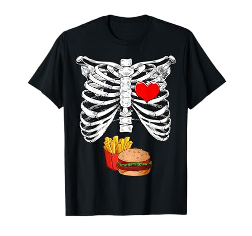 Halloween Dad Skeleton Pregnancy Hamburger Fries Xray Funny T-Shirt