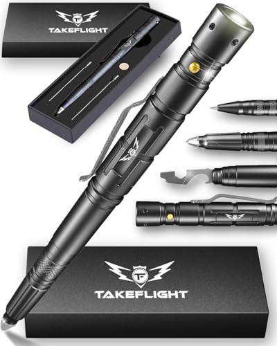 Tactical Pen - Self Defense Pen with Flashlight - Tactical Flashlight Multi Tool Survival Pen + Glass Breaker + Bottle Opener in Gift Box for Men & Women