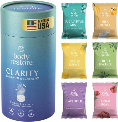 Body Restore Shower Steamers Aromatherapy 6 Pack, Relaxation Birthday Gifts for Women and Men, Stress Relief and Luxury Self Care - Variety