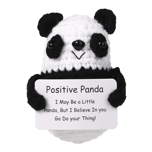 Positive Panda, Funny Positive Emotional Panda Crochet Support Plush Panda Bear Knitted Stuff Things Knitted Wool Toy Present Inspirational Crochet Animals Encouragement Gift for Friend Family