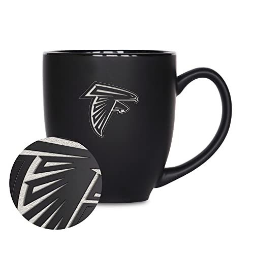 Rico Industries NFL Football Atlanta Falcons Main 15oz Laser Engraved Matte Black Ceramic Bistro Mug - For Hot or Cold Drinks