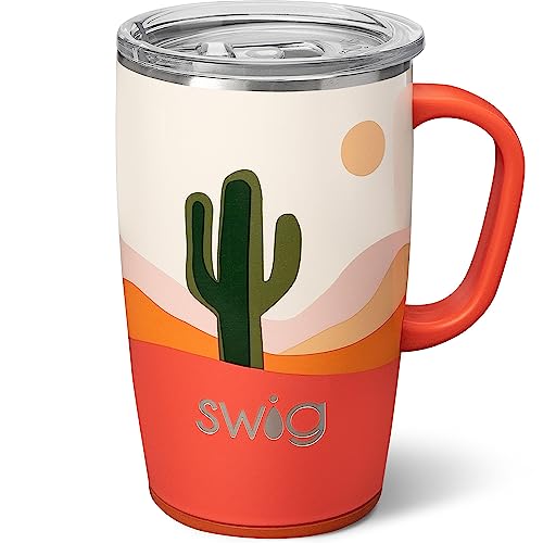 Swig Life 18oz Travel Mug, Insulated Tumbler with Handle and Lid, Travel Coffee Mug, Cup Holder Friendly Travel Mug, Stainless Steel 18 oz Tumbler, Reusable Insulated Tumbler with Lid (Boho Desert)