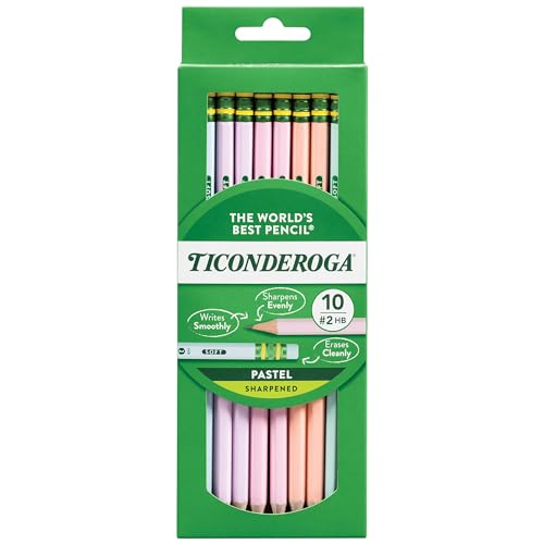 Ticonderoga® Pastel Pencils, #2 Soft, Assorted Colors, Pack of 10 Pencils