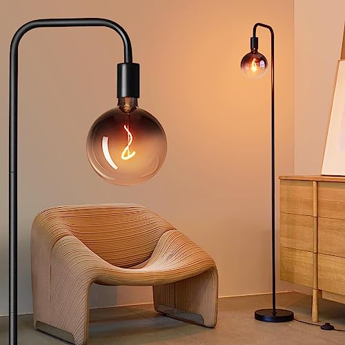 ONEWISH Floor Lamp for Living Room - Minimalist Industrial Standing Lamp with Modern LED Bulb, Globe Black Clear Glass 6', 1800K Warm Ambiant Lighting Decorative Tall Floor Lamp for Bedroom Office