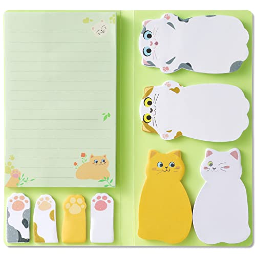 Hommie Cat Sticky Notes Set, Sticky Note pads 300 Sheets, Cute Animal Sticky Notes Pads for Cat Lovers Kids Office School Creative Gifts