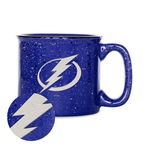 Rico Industries NHL Hockey Tampa Bay Lightning Royal Blue Speckle 12oz Laser Engraved Campfire Mug