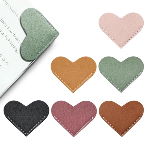 Leather Heart Bookmarks - Winjeto 6 Pieces Cute Corner Page Book Marks for Teachers Students Book Reading Lovers, for School Office Home Supplies (Heart（6pcs）)