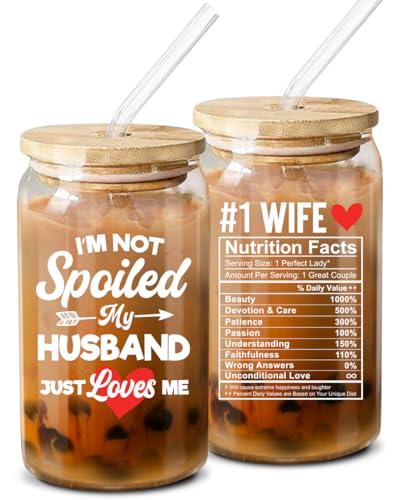 NewEleven Gifts For Wife From Husband - Romantic Anniversary Wedding Gifts For Wife, Her From Husband - Best Presents Idea For Wife, Women - 16 Oz Coffee Glass