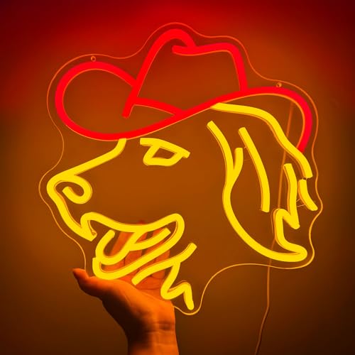 ZLOOREE Golden Retriever Neon Signs for Wall Decor, Cute Dog with Cowboy Hat Led Light Up Sign for Pet Shop Bedroom Home Party Decor, Dimmable Animal LED Sign for Birthday Christmas Gifts