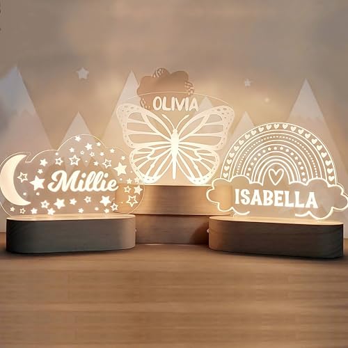 Custom Night Light Cute Personalized Baby Gifts Cloud Butterfly Rainbow Moon & Stars Customized Name Gifts Personalized Gifts for Kids Perfect Personalized Baby Girl Gifts and Customized Baby Gifts