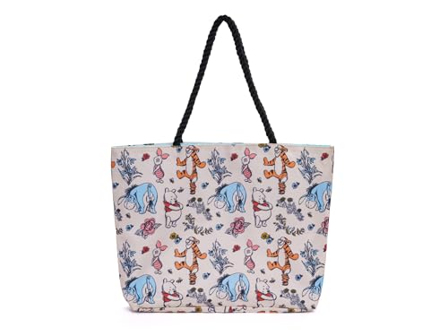 Disney Winnie the Pooh Tote Bag for Women, Eeyore Piglet Tigger Floral Print Lightweight Travel Bag, Large Canvas Purse, Outfit Accessory, Work Tote, Everyday Carry-All Tote