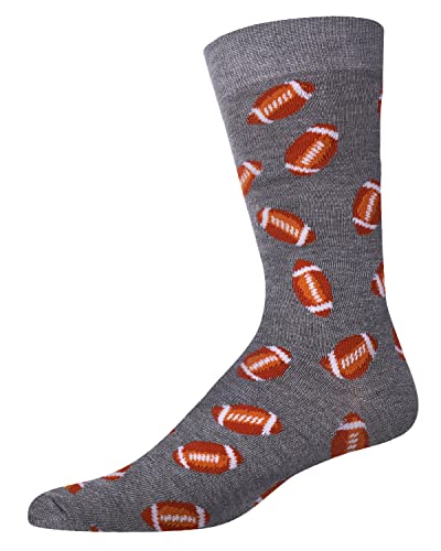 MeMoi Men's Football Fan Rayon from Rayon Blend Novelty Crew Sock Medium Gray Heather 10-13