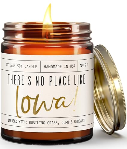 Iowa Gifts, Iowa Decor for Home - 'There's No Place Like Iowa Candle, w/Rustling Grass, Eucalyptus, Corn & Bergamot I Iowa Souvenirs I Iowa State Gifts I 9oz Jar, 50Hr Burn, USA Made