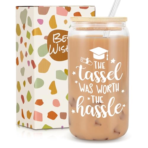 Frerdui Graduation Gifts, Graduation Gifts for Her 2024, The Tassel Was Worth the Hassle, Graduation Decorations College High School Student Gifts New Job Congratulations Gifts - 16oz Glass Cup