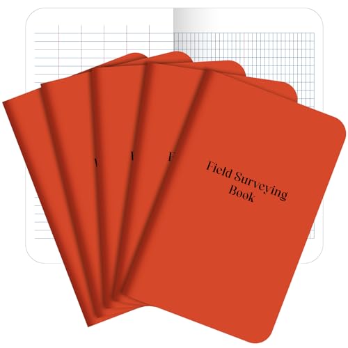 Trandraft 5 Pcs Field Book 4.625 x 7.25 Inch Surveying Book Engineers Field Notebook Stiff Cover Construction Notepad for Outdoor Activities Recording, 32 Sheets 64 Pages Per Book (Orange Color)