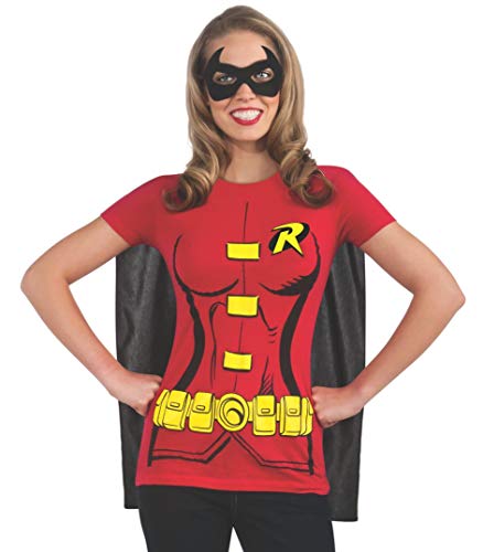 Rubie's womens Dc Comics Women's Robin T-shirt With Cape and Eye Mask adult sized costumes, As Shown, Extra-Large US