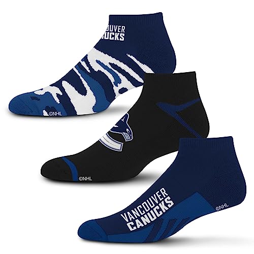 For Bare Feet NHL Vancouver Canucks CAMO BOOM 3 Pack Ankle Sock Team Colors Large