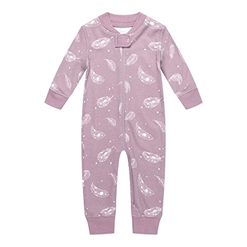 Owlivia Organic Cotton Baby Boy Girl Zip up Sleep N Play, Footless, Long Sleeve(12-18 Months, Feather Mauve)