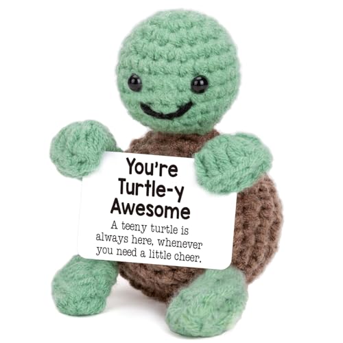 4THFARMES Mini Funny Positive Turtle Gifts, Small Handmade Crochet Animals Cute Stuff, Inspirational Gifts for Women Men Birthday Presents, Emotional Motivational Turtle Decor