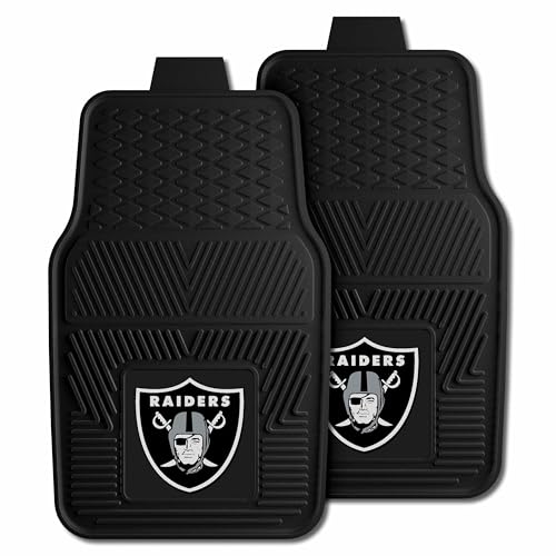 FANMATS 8774 Las Vegas Raiders 2-Piece Heavy Duty Vinyl Car Mat Set, Front Row Floor Mats, All Weather Protection, Universal Fit, Deep Resevoir Design