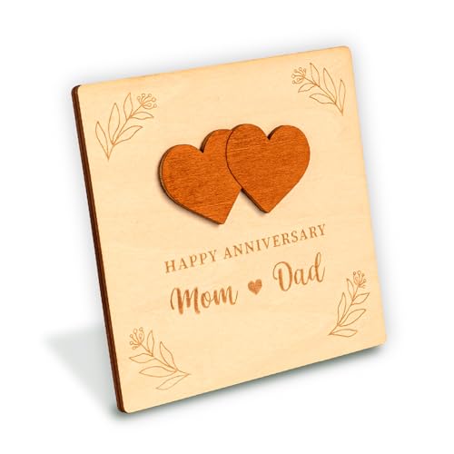 WOODAMORE Happy Anniversary Card for Parents - Wood Parents Anniversary Card Gifts from Daughter Son, Wedding Gifts Anniversary for Parents, Anniversary Cards Gift for Mom and Dad