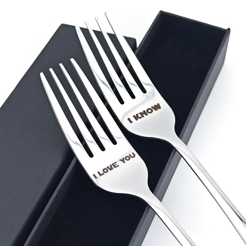 I LOVE YOU/I KNOW Pair of Forks For Couple 7.9' Laser-engraved Fork With Gift Box, Valentine Gift For StarWars Fans