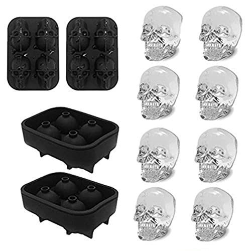 Ice Cube Tray 3D Skull Ice Mold-2Pack Easy Release Silicone mold 8 Cute and Funny Ice Skull for Whiskey Cocktails and Juice Beverages Black Ice Mold/S