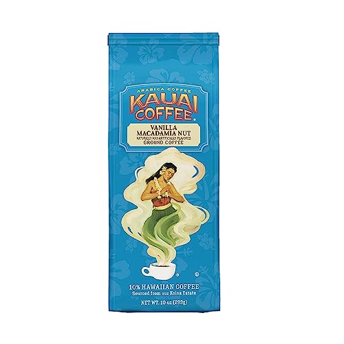 Kauai Hawaiian Ground Coffee, Vanilla Macadamia Nut Flavor - Gourmet Arabica Coffee From Hawaii's Largest Grower, Smooth, Delicious Flavor and Amazing Aroma - 10 Ounce