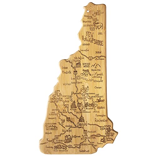 Totally Bamboo Destination New Hampshire State Shaped Serving and Cutting Board, Includes Hang Tie for Wall Display